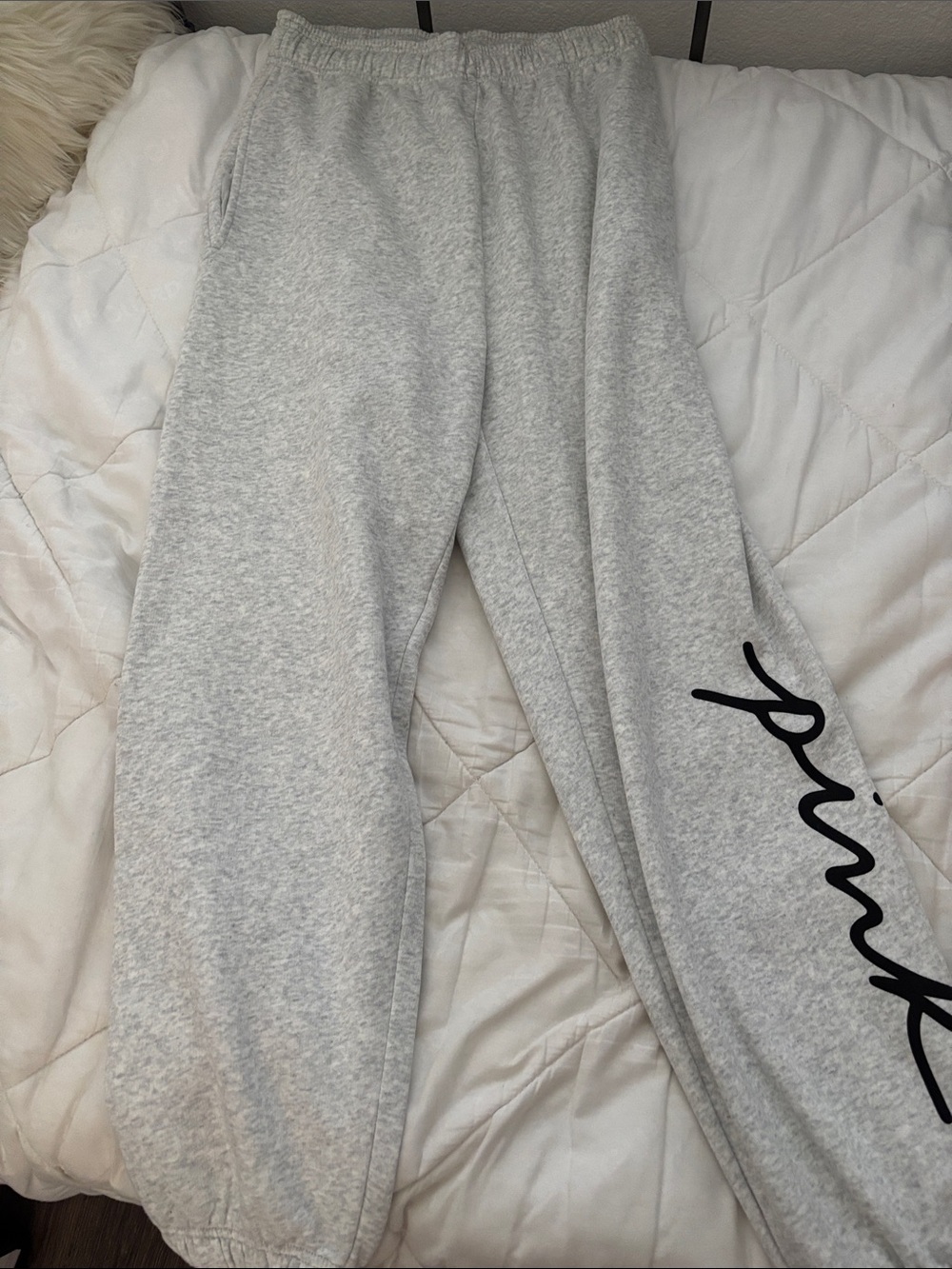 PINK Victoria's Secret Light Gray Kids Sweatpants with Black Script